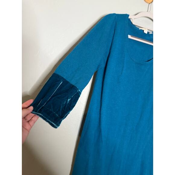 Boden Teal Blue Turquoise Silk Contrast Velvet Dress - Picture 7 of 9